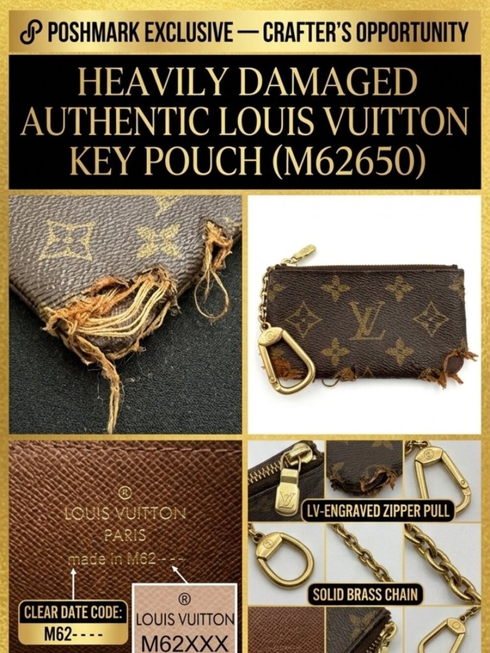 Louis Vuitton Monogram Key Pouch -need repair